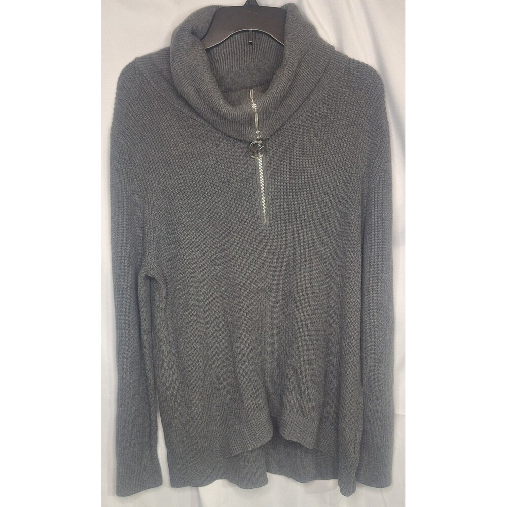 Michael Kors Grey Cowl Neck Sweater Womens XL Half Zip Pullover Knit LongSleeve